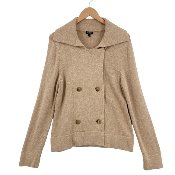Talbots Women's Beige Long Sleeve Double-Breasted Knitted Jacket Coat Size Large - Picture 1 of 16